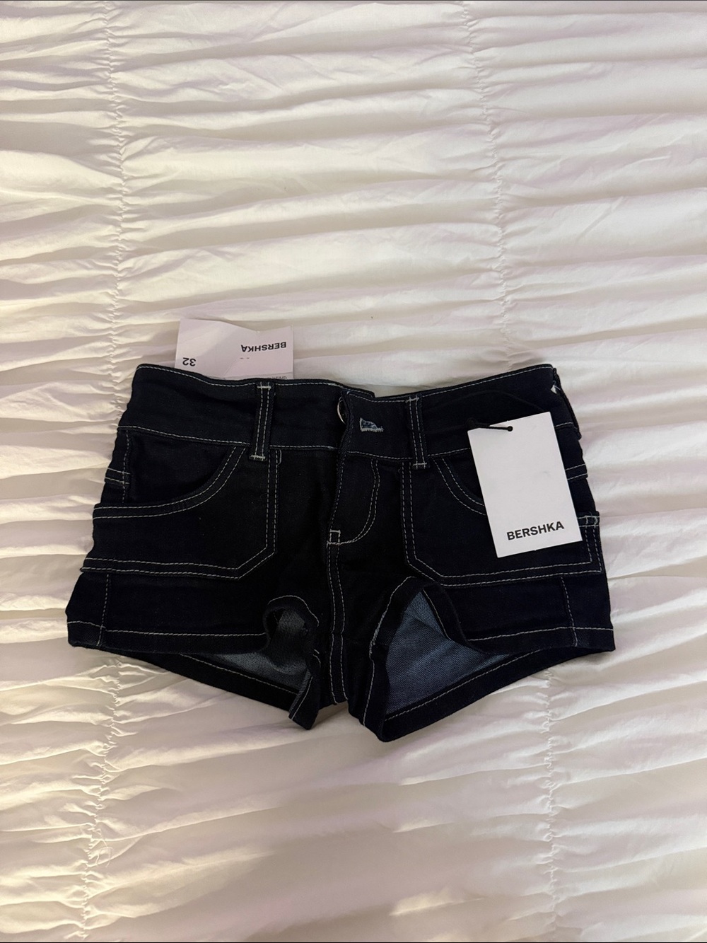 Bershka Black Denim Short Shorts with Contrast Stitching